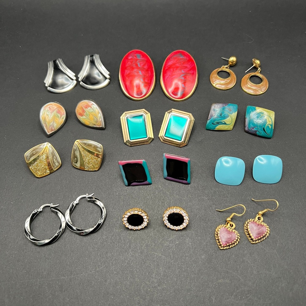 Enamel Earrings Lot 12 Pairs Multicolor 80s 90s Geometric Vintage to Now